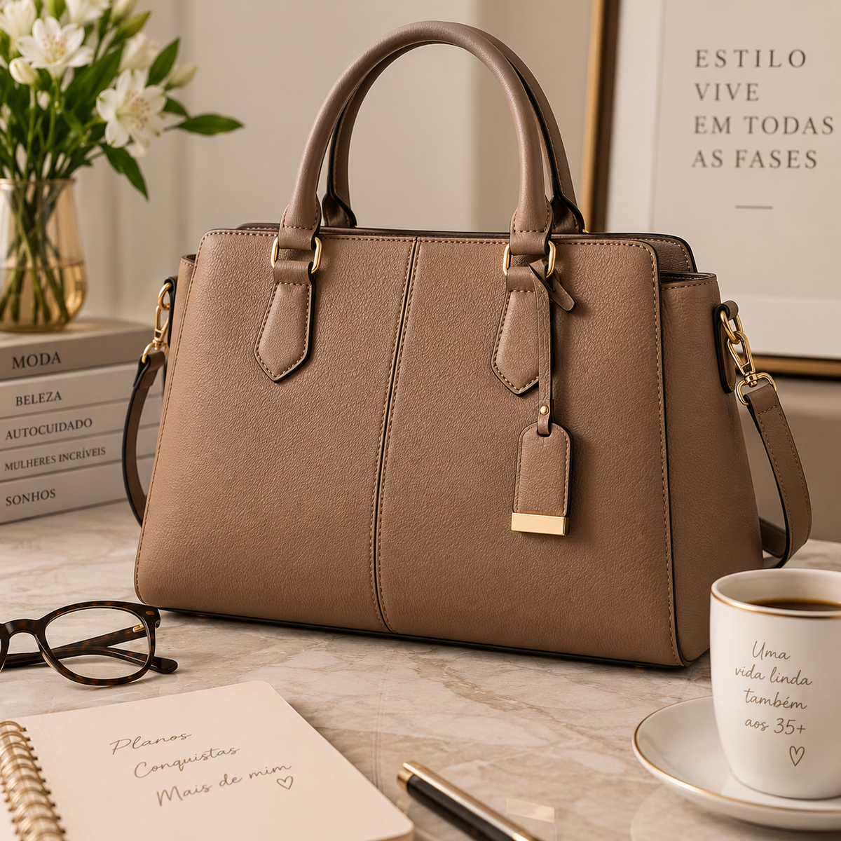 Classic Quilted Shoulder Bag Brown
